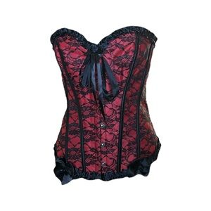 Vampiric Style Black and red Lace Corset Top Metal Snap Closure Adjustable Waist